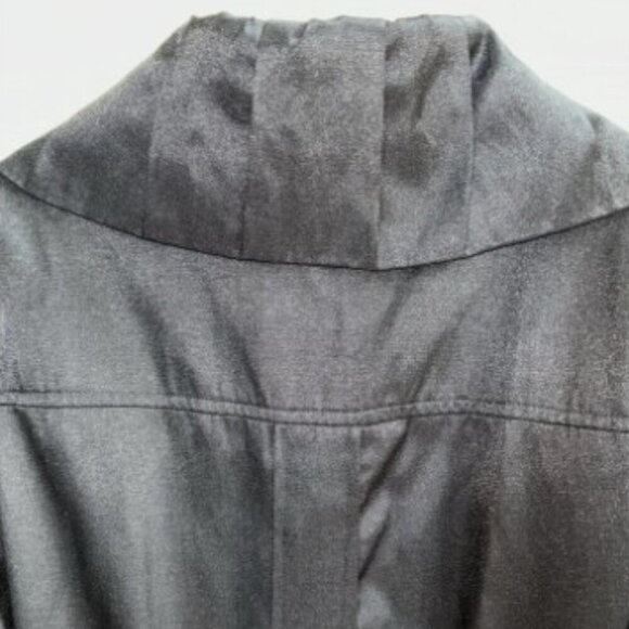 CC Couture Fitted Ruffle Collar Wrap Belted Satin Velvet Black Jacket Size Small - Picture 13 of 14